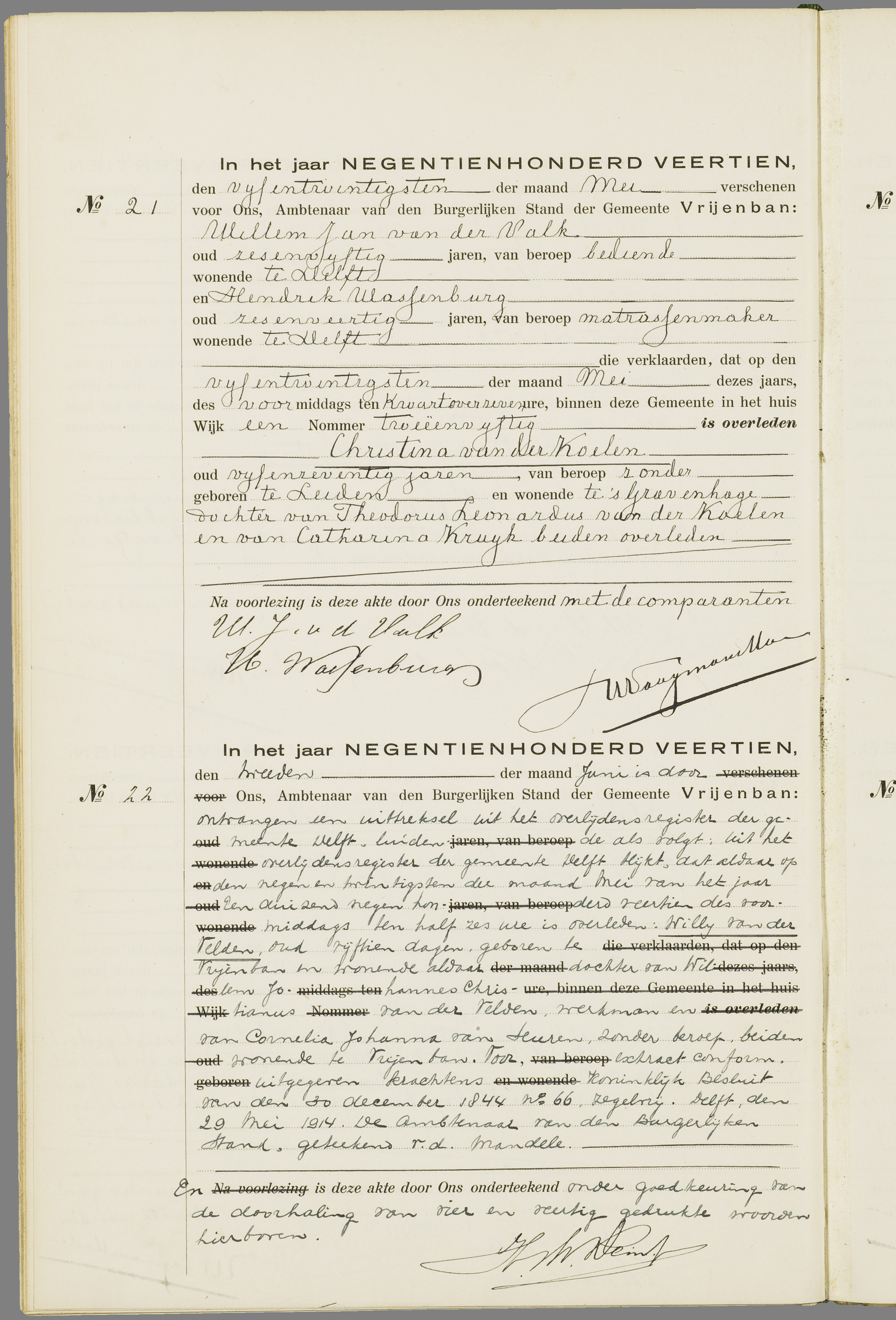 Scan 51 uit het bronpakket: Vrijenban: overlijdensakten 1913–1920