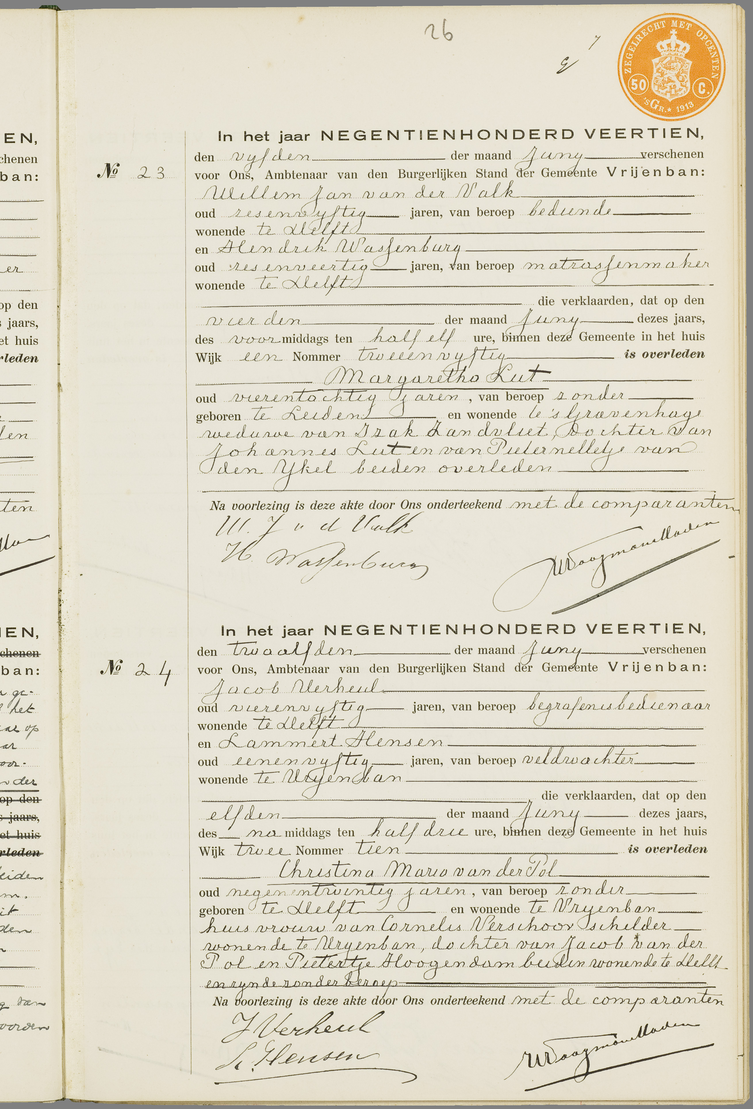 Scan 52 uit het bronpakket: Vrijenban: overlijdensakten 1913–1920