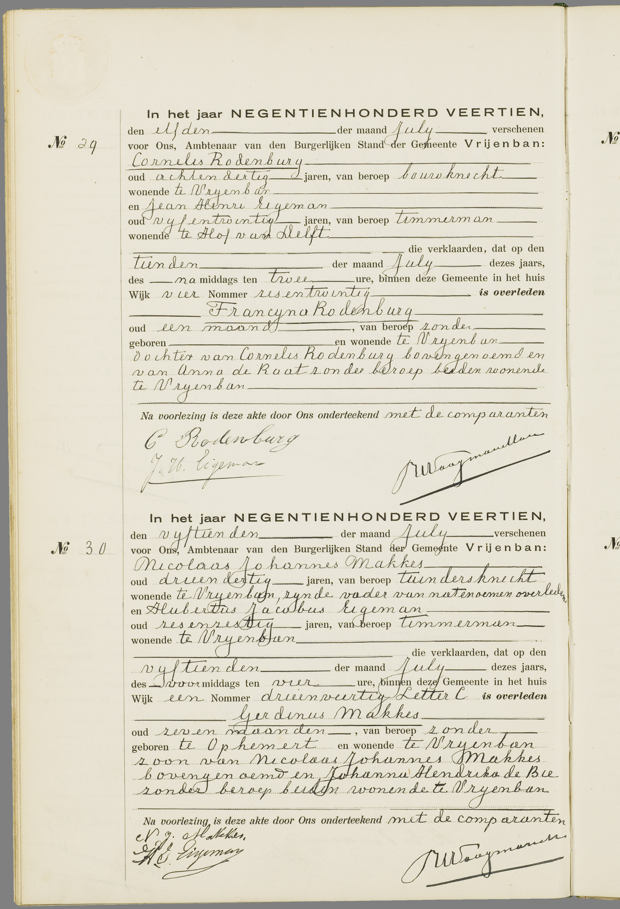 Scan 55 uit het bronpakket: Vrijenban: overlijdensakten 1913–1920