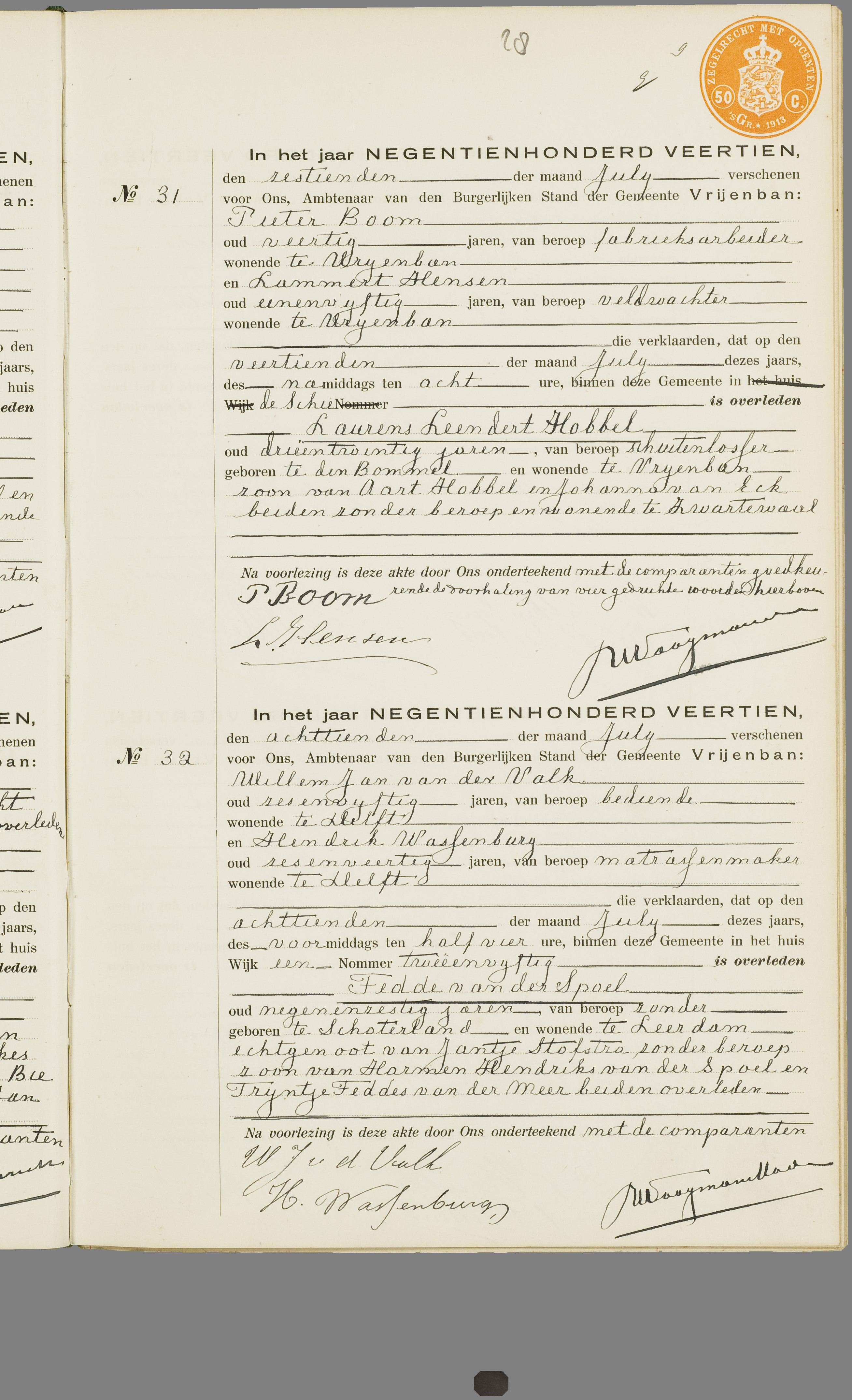 Scan 56 uit het bronpakket: Vrijenban: overlijdensakten 1913–1920