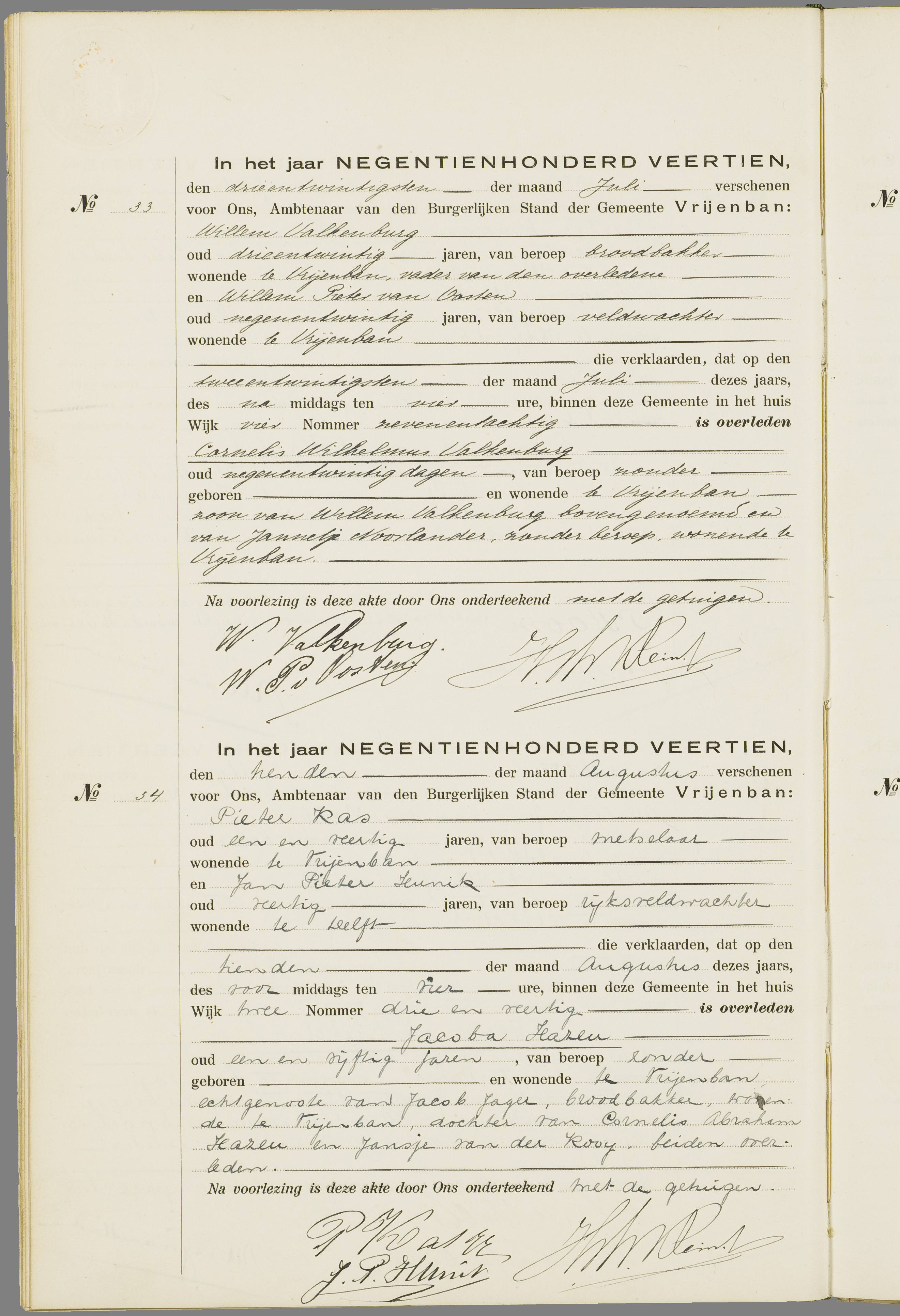 Scan 57 uit het bronpakket: Vrijenban: overlijdensakten 1913–1920