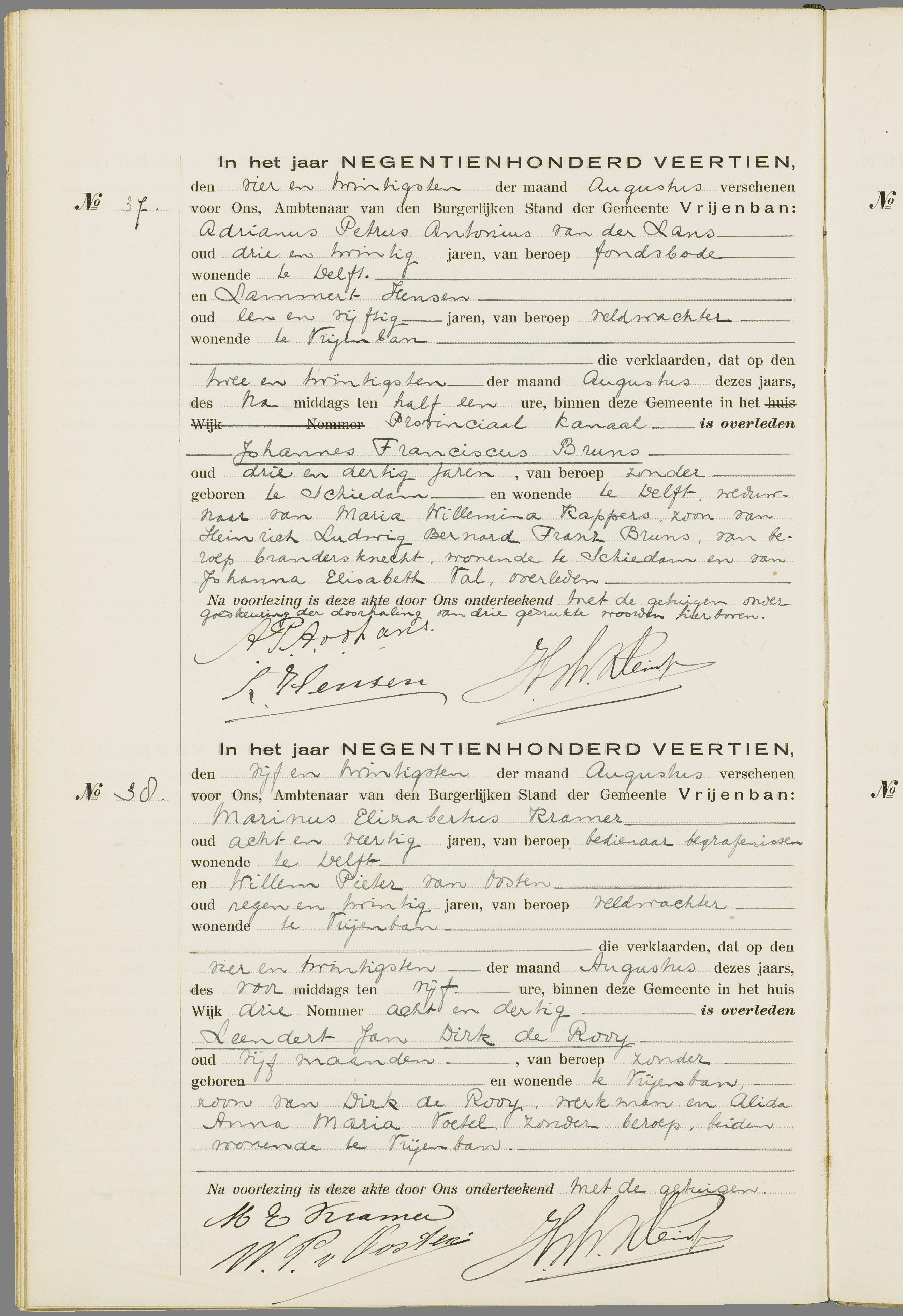 Scan 59 uit het bronpakket: Vrijenban: overlijdensakten 1913–1920