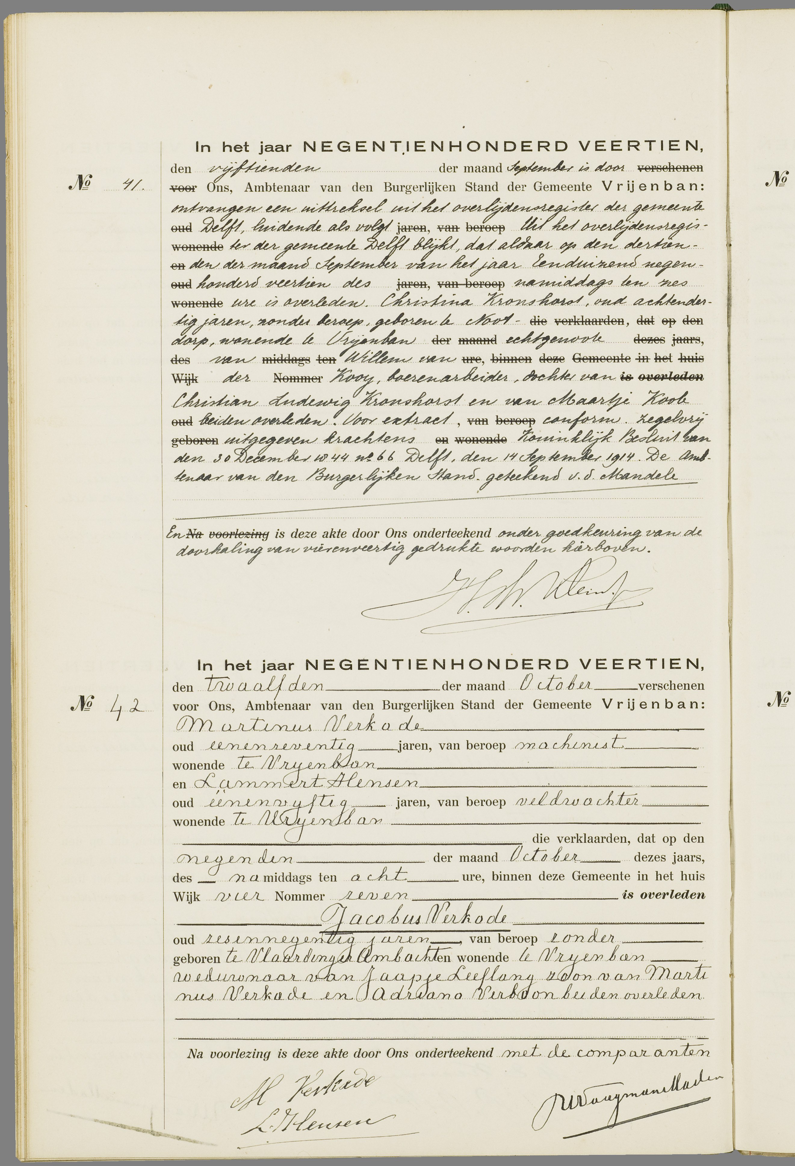 Scan 61 uit het bronpakket: Vrijenban: overlijdensakten 1913–1920