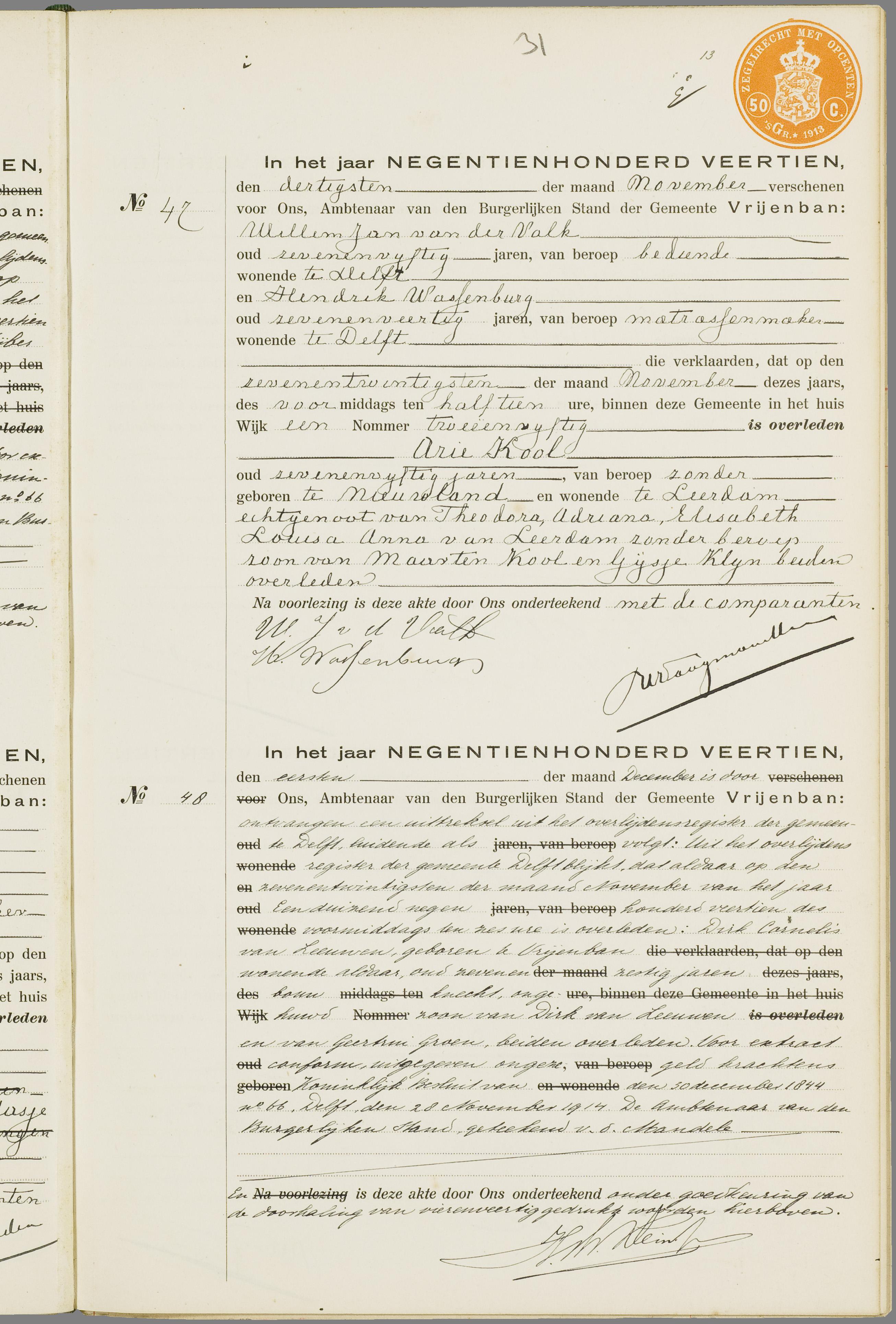 Scan 64 uit het bronpakket: Vrijenban: overlijdensakten 1913–1920