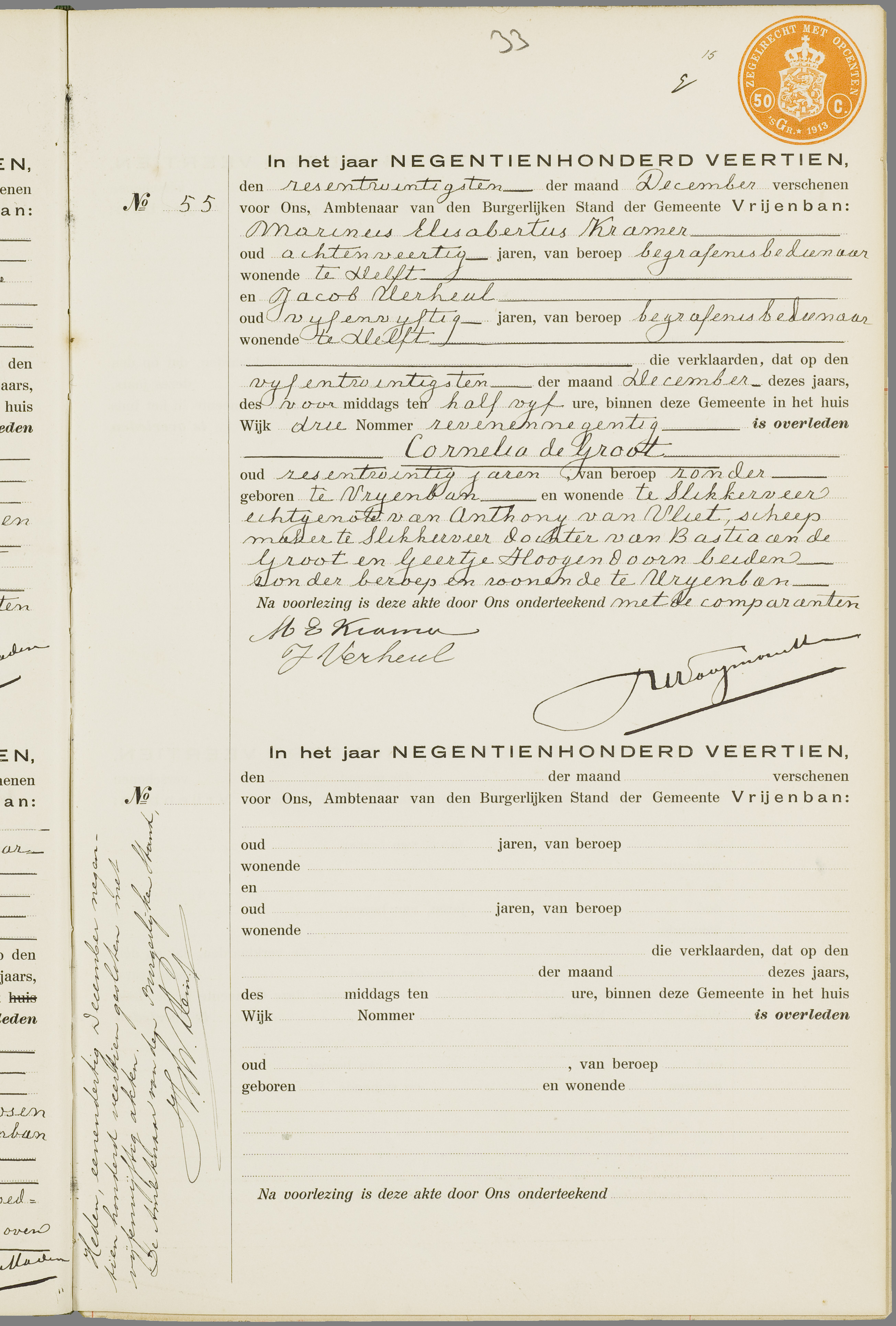 Scan 68 uit het bronpakket: Vrijenban: overlijdensakten 1913–1920