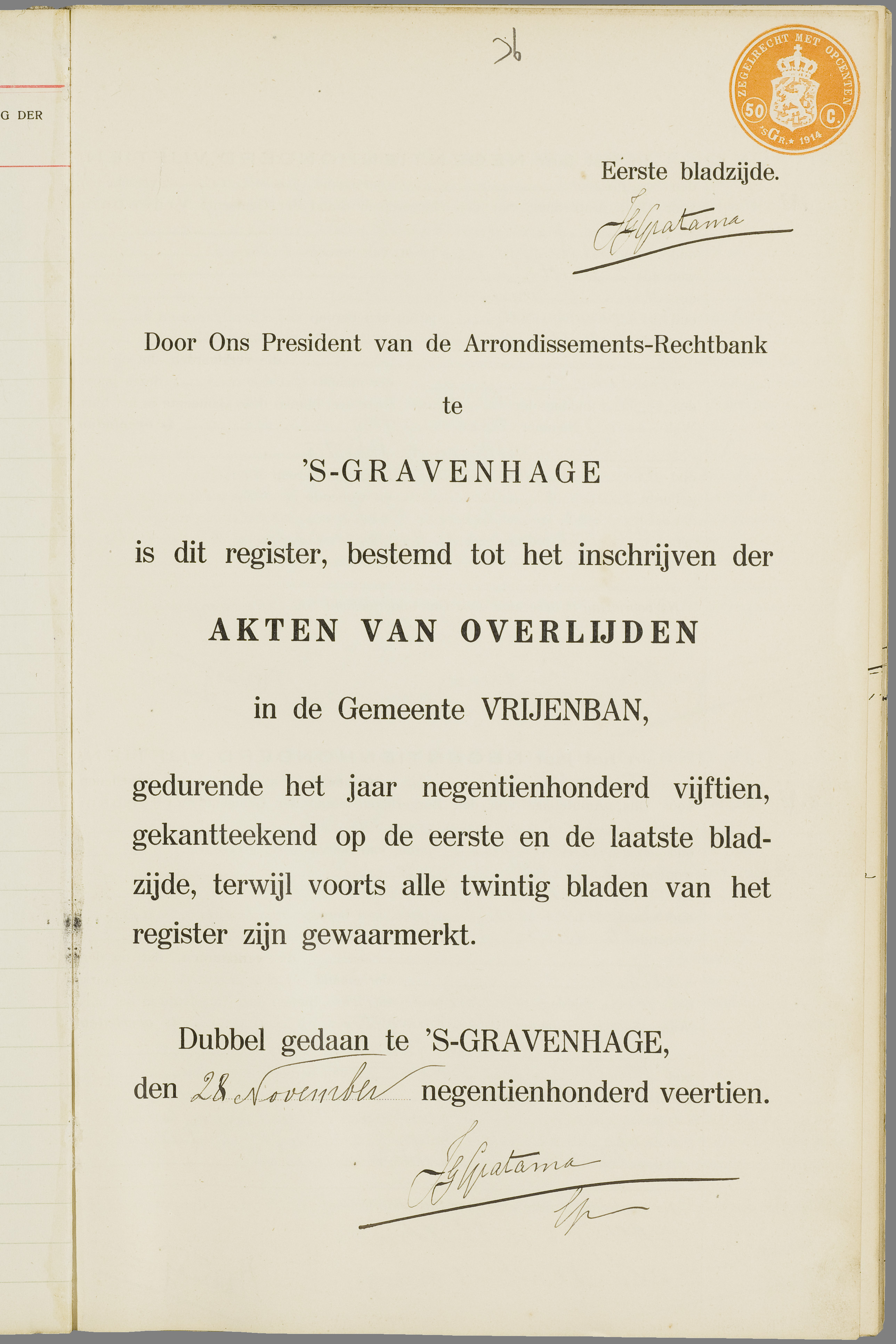 Scan 74 uit het bronpakket: Vrijenban: overlijdensakten 1913–1920