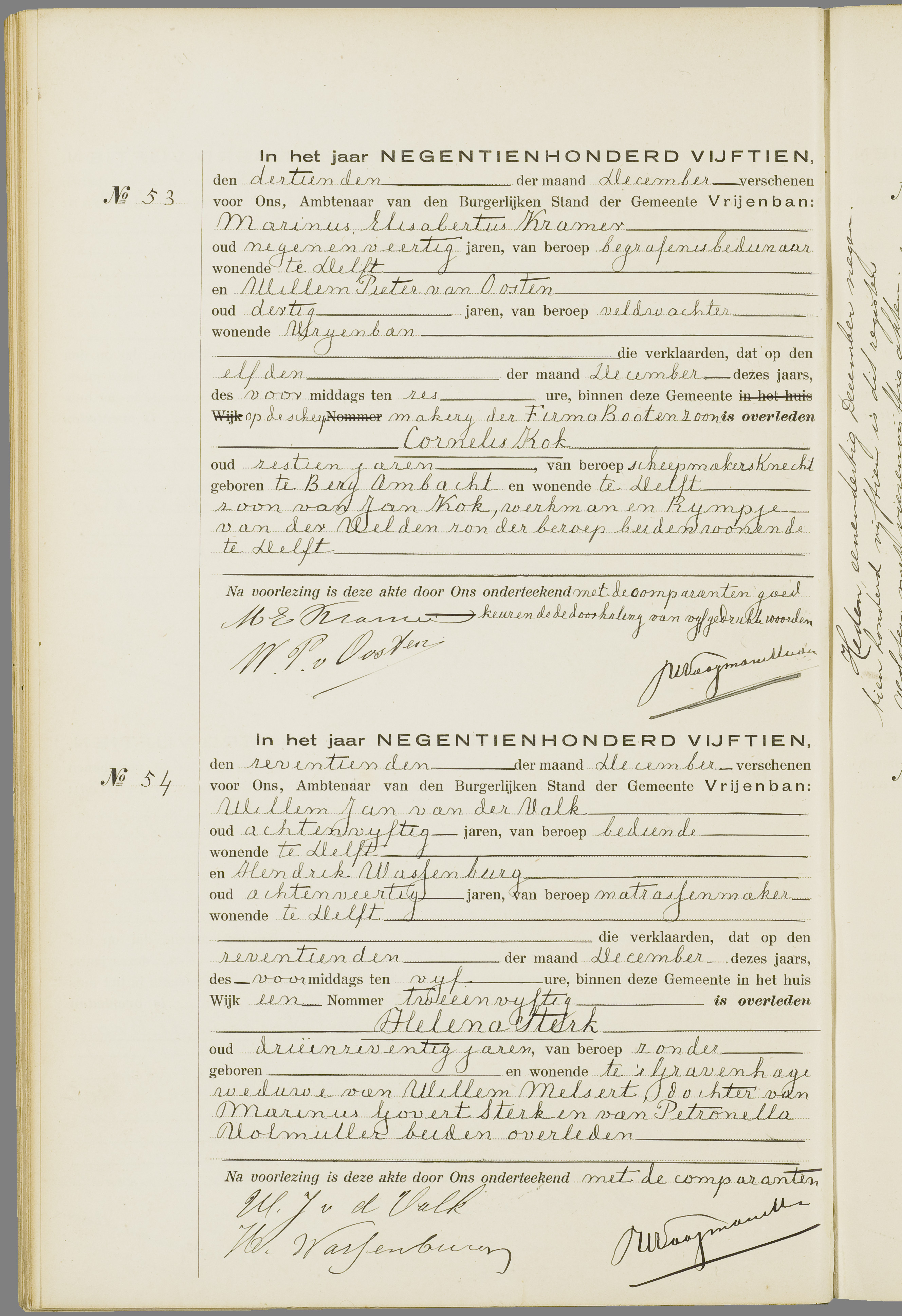 Scan 101 uit het bronpakket: Vrijenban: overlijdensakten 1913–1920
