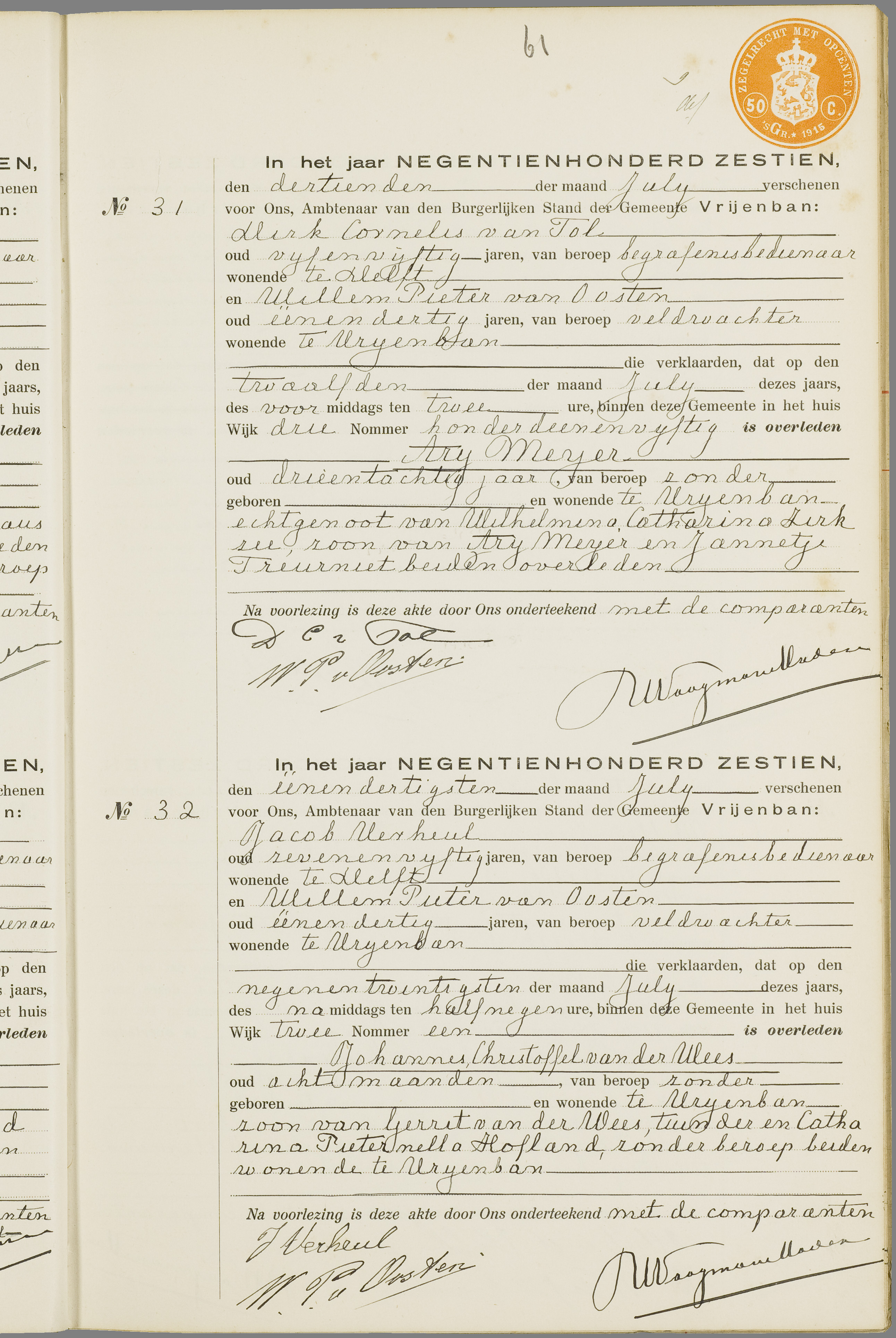 Scan 124 uit het bronpakket: Vrijenban: overlijdensakten 1913–1920