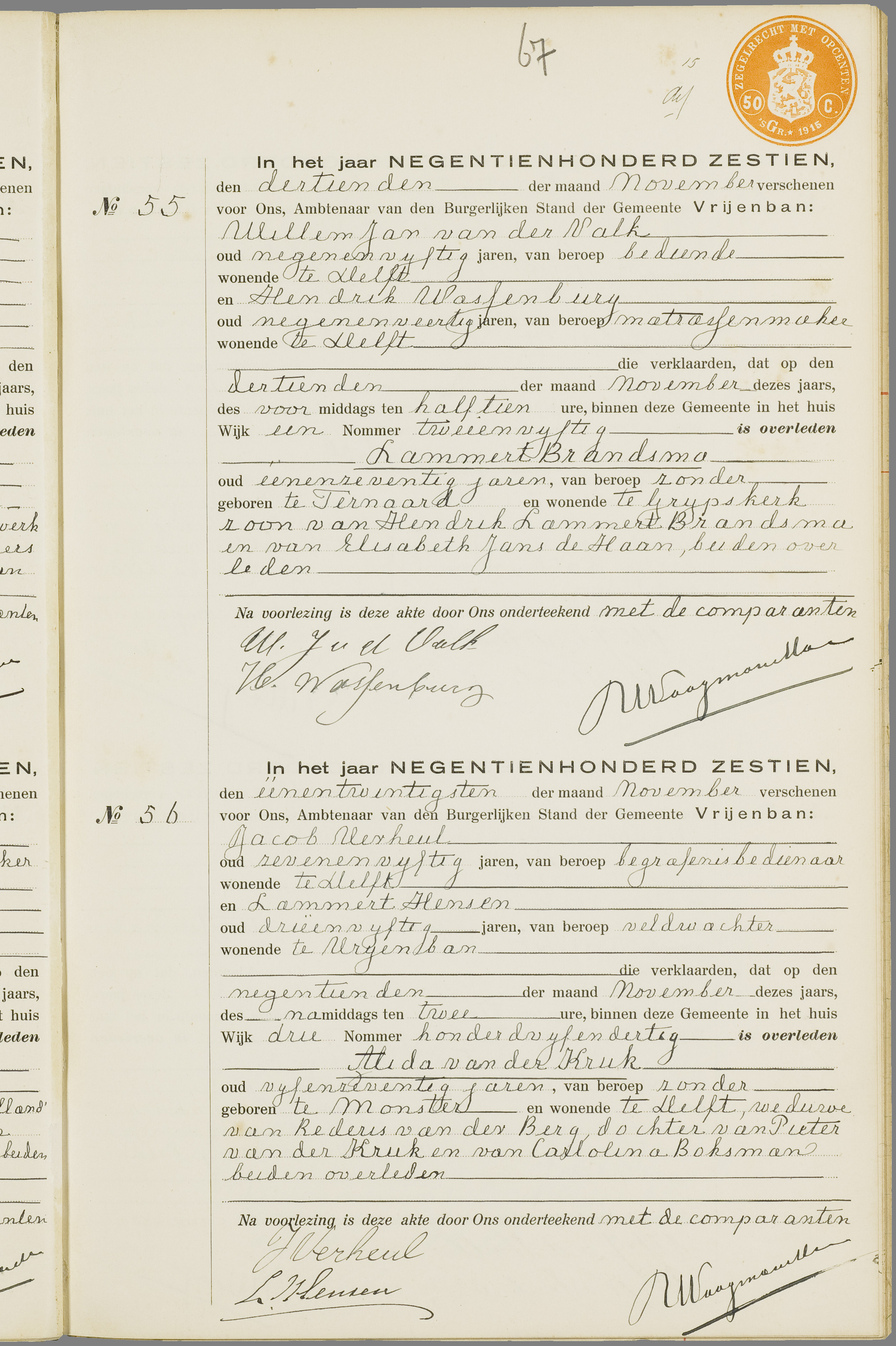 Scan 136 uit het bronpakket: Vrijenban: overlijdensakten 1913–1920