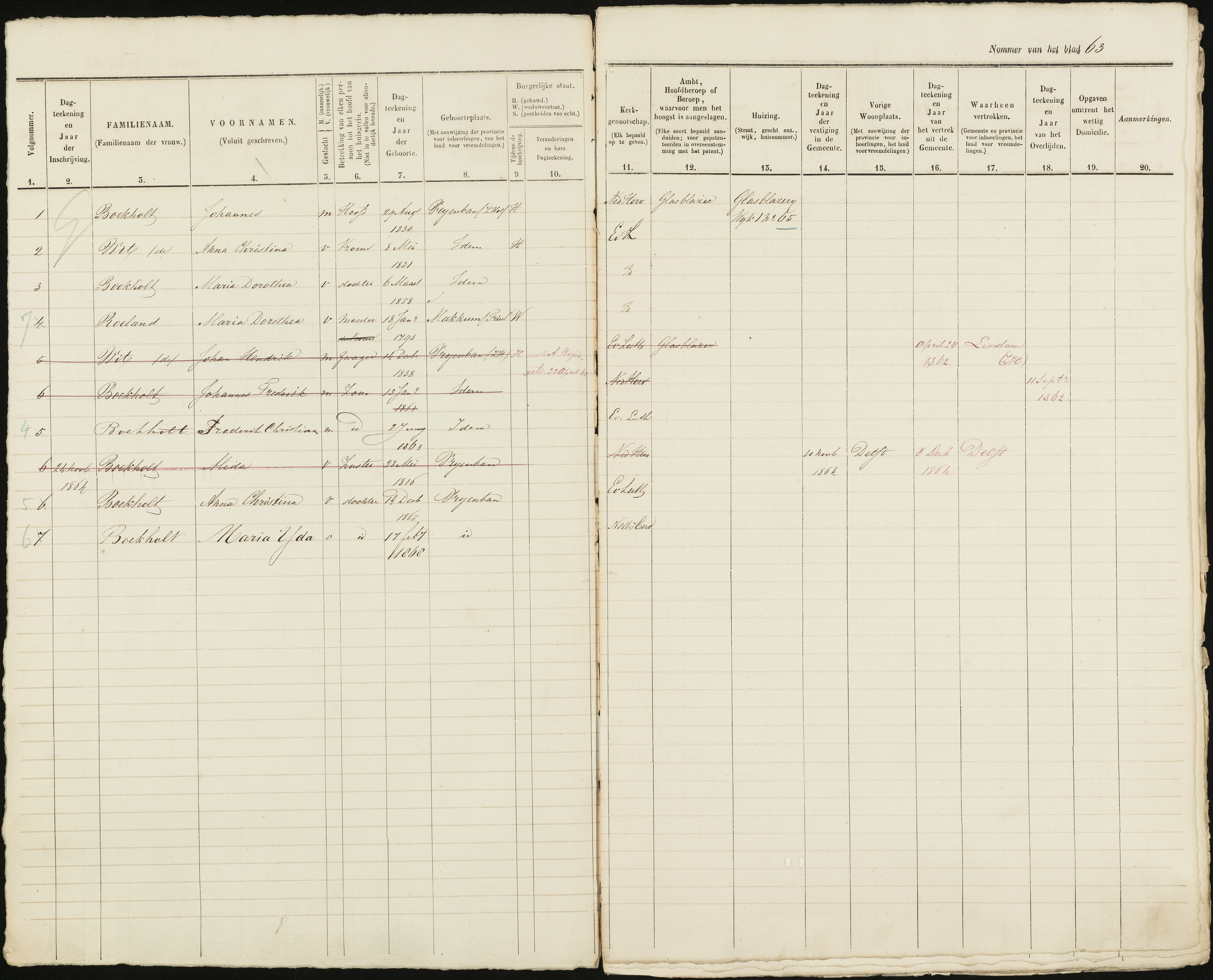 Scan 64 uit het bronpakket: Vrijenban: ingezetenen Wijk 1, 1860–1870