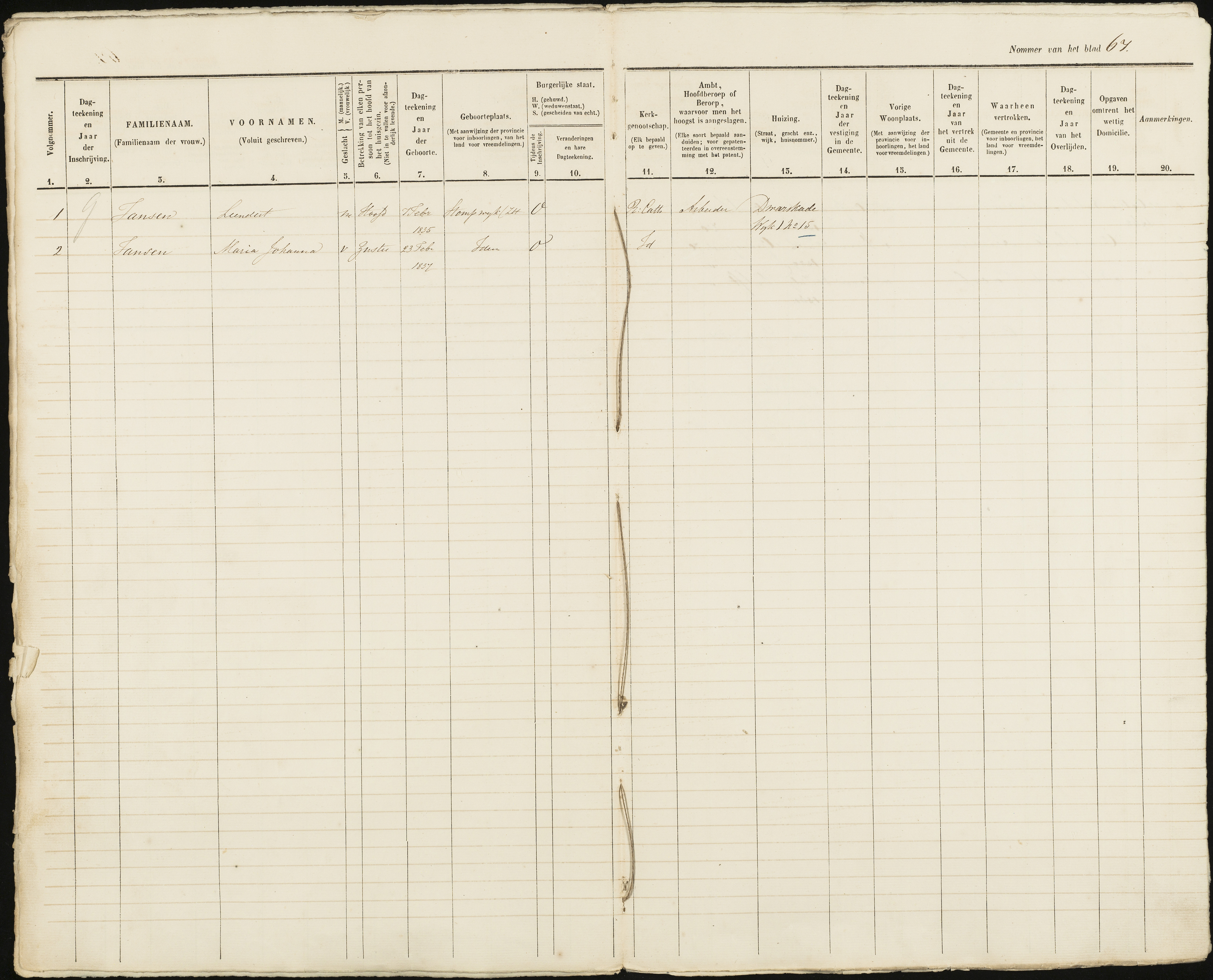 Scan 68 uit het bronpakket: Vrijenban: ingezetenen Wijk 1, 1860–1870