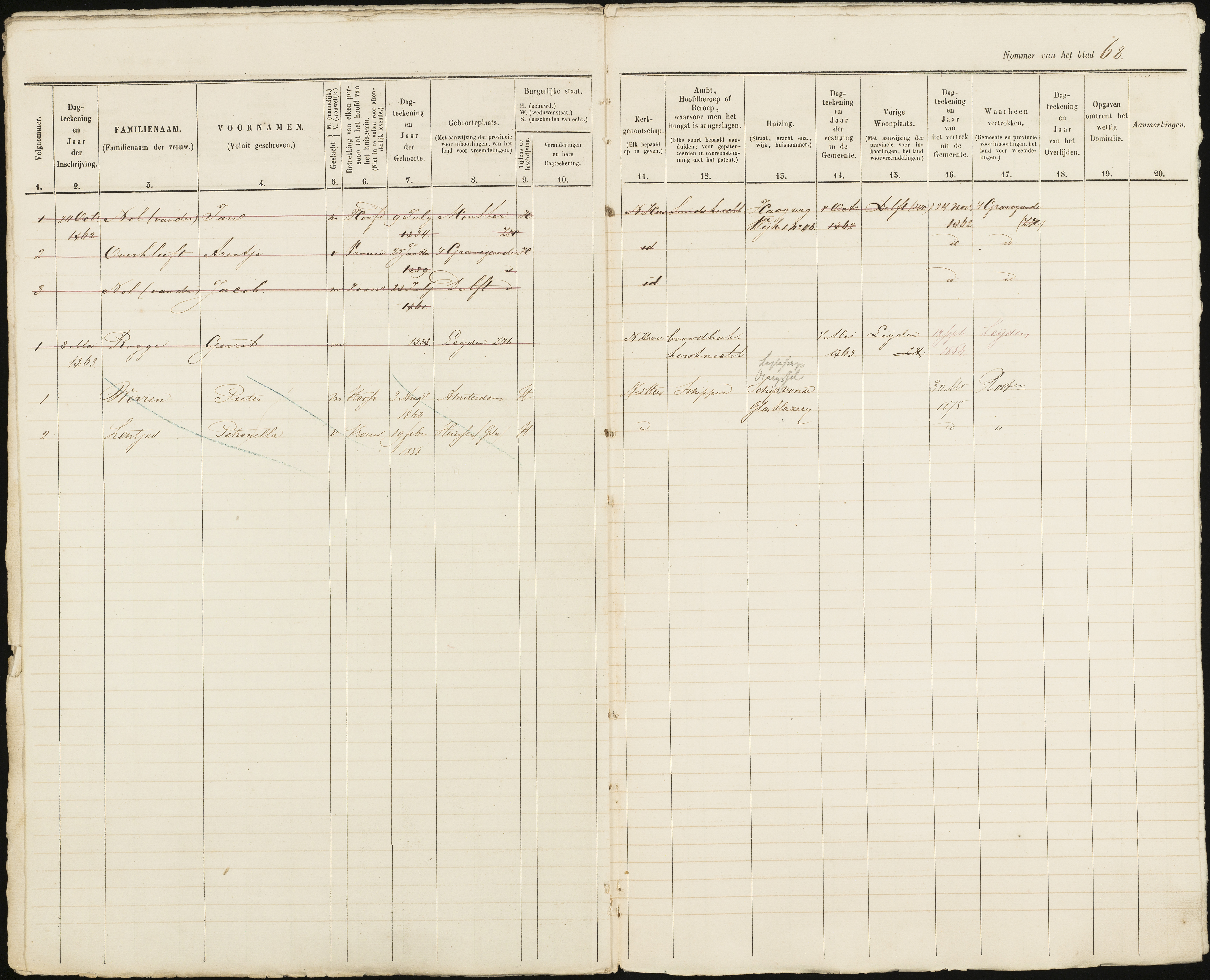 Scan 69 uit het bronpakket: Vrijenban: ingezetenen Wijk 1, 1860–1870