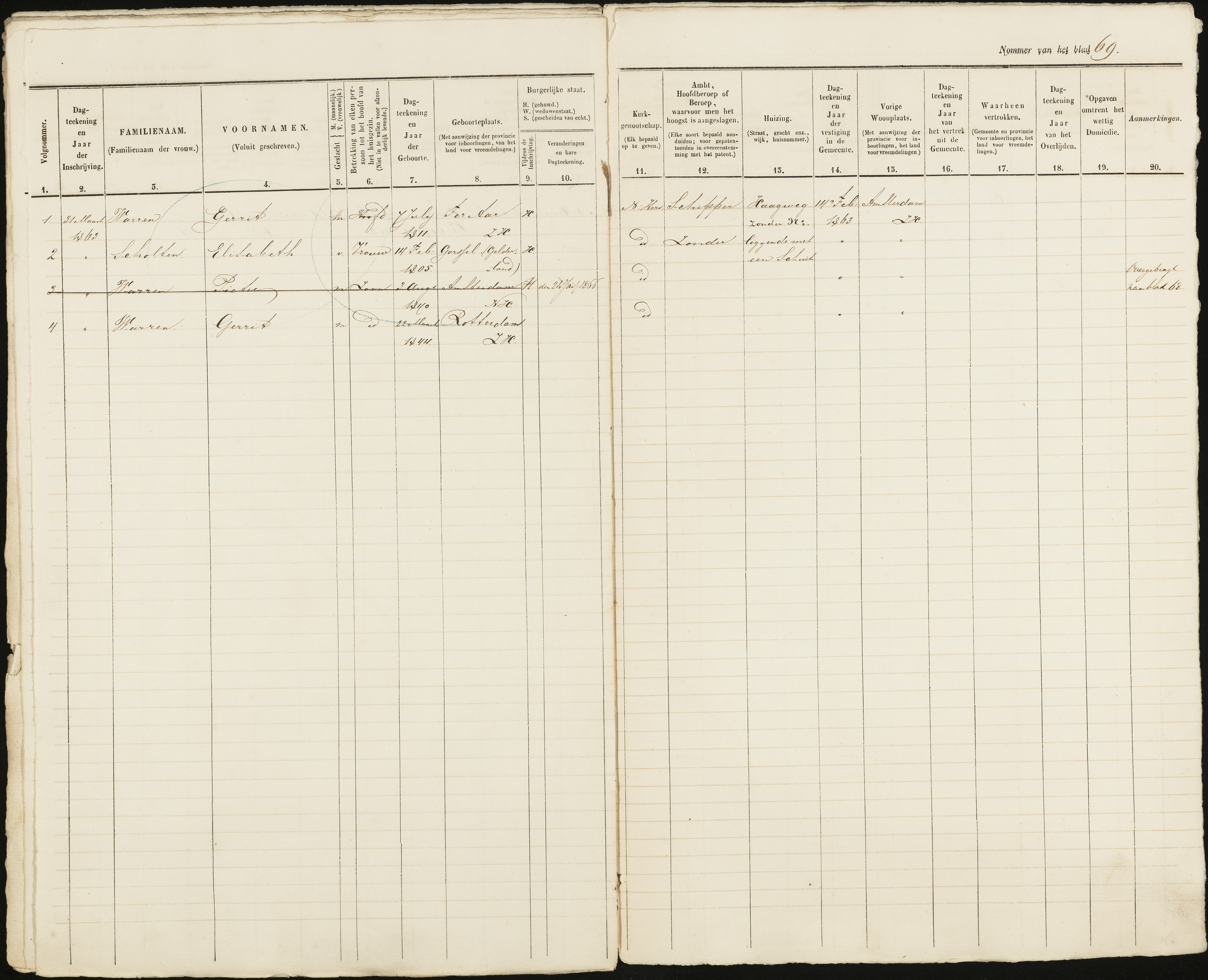 Scan 70 uit het bronpakket: Vrijenban: ingezetenen Wijk 1, 1860–1870