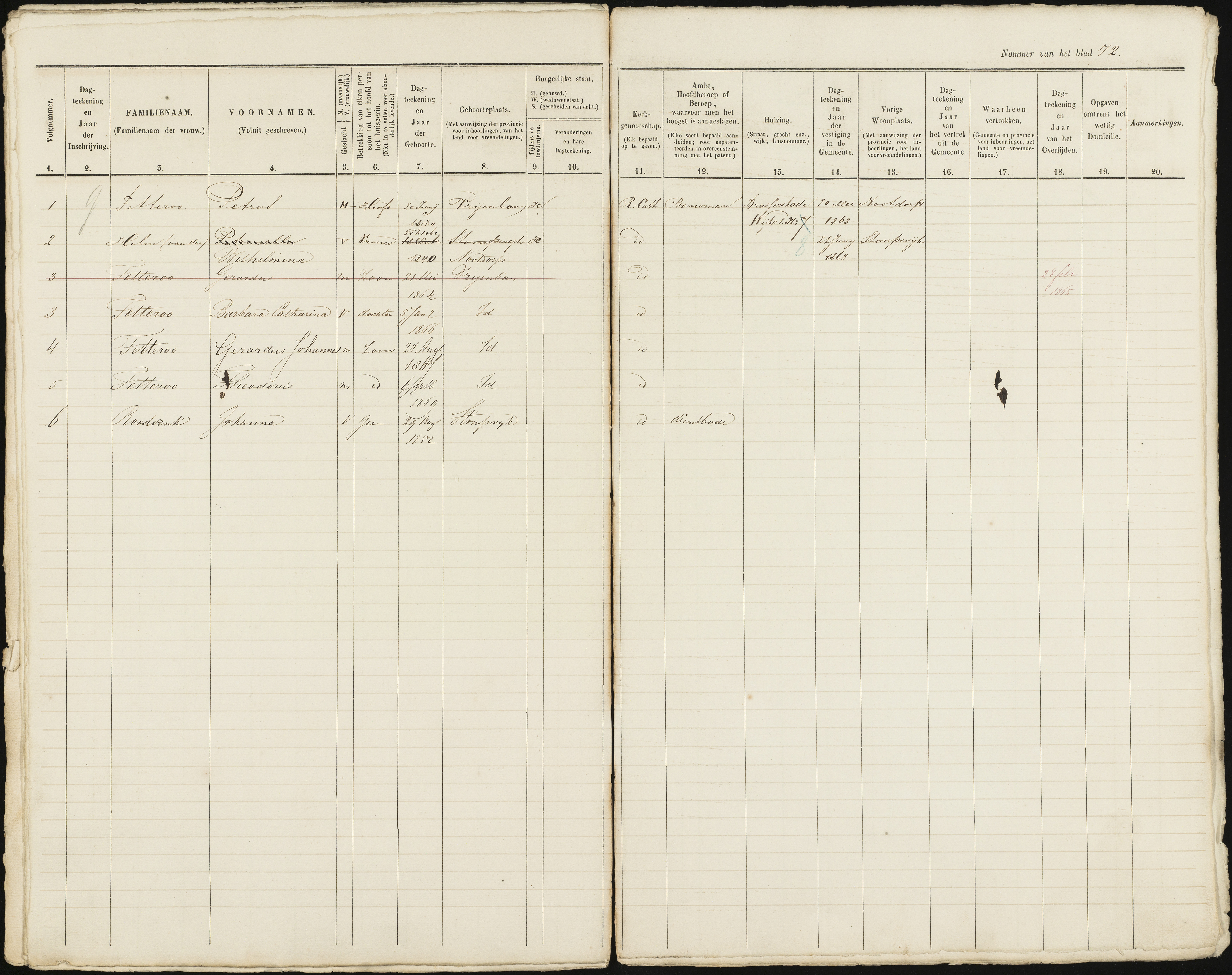 Scan 73 uit het bronpakket: Vrijenban: ingezetenen Wijk 1, 1860–1870