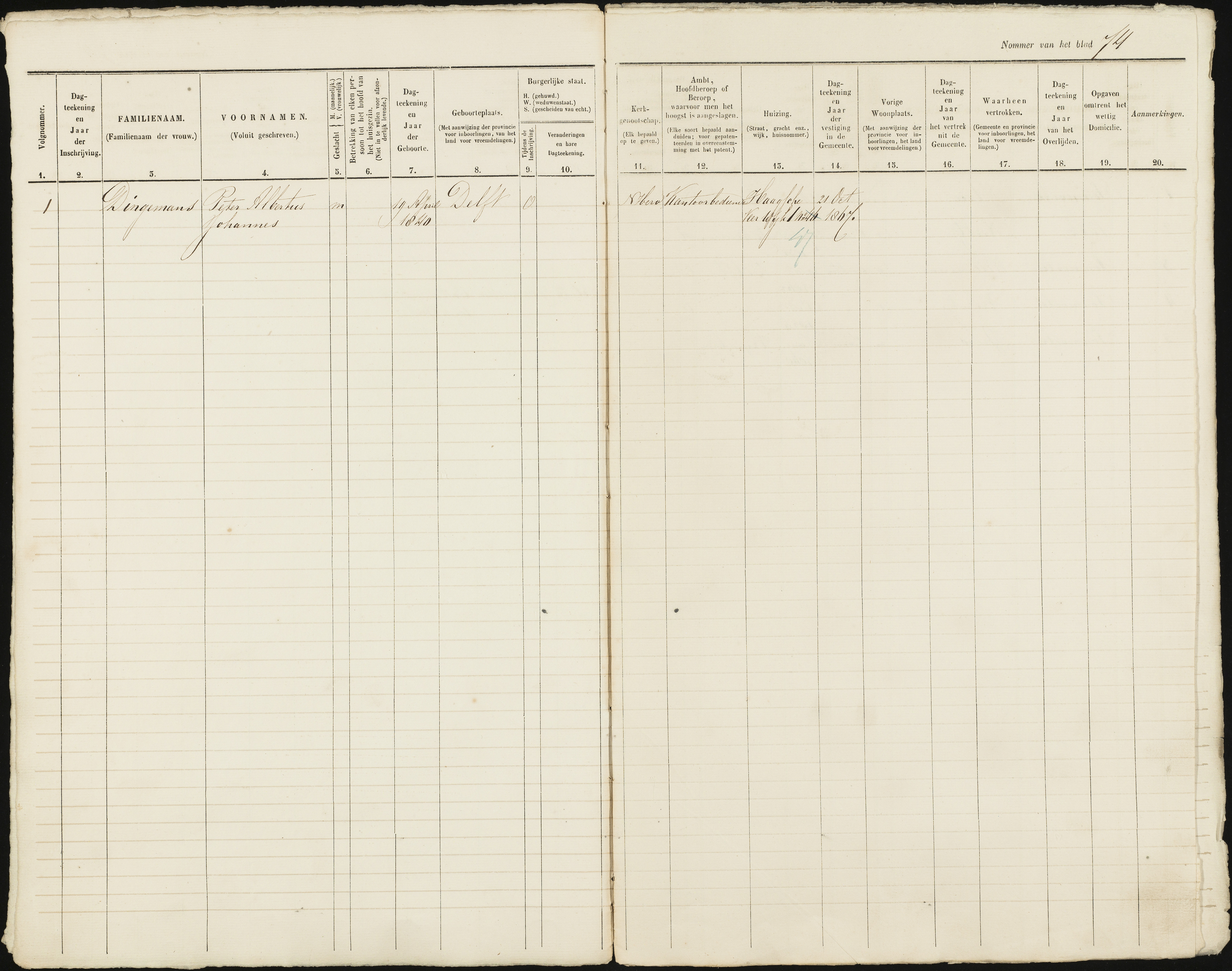 Scan 75 uit het bronpakket: Vrijenban: ingezetenen Wijk 1, 1860–1870