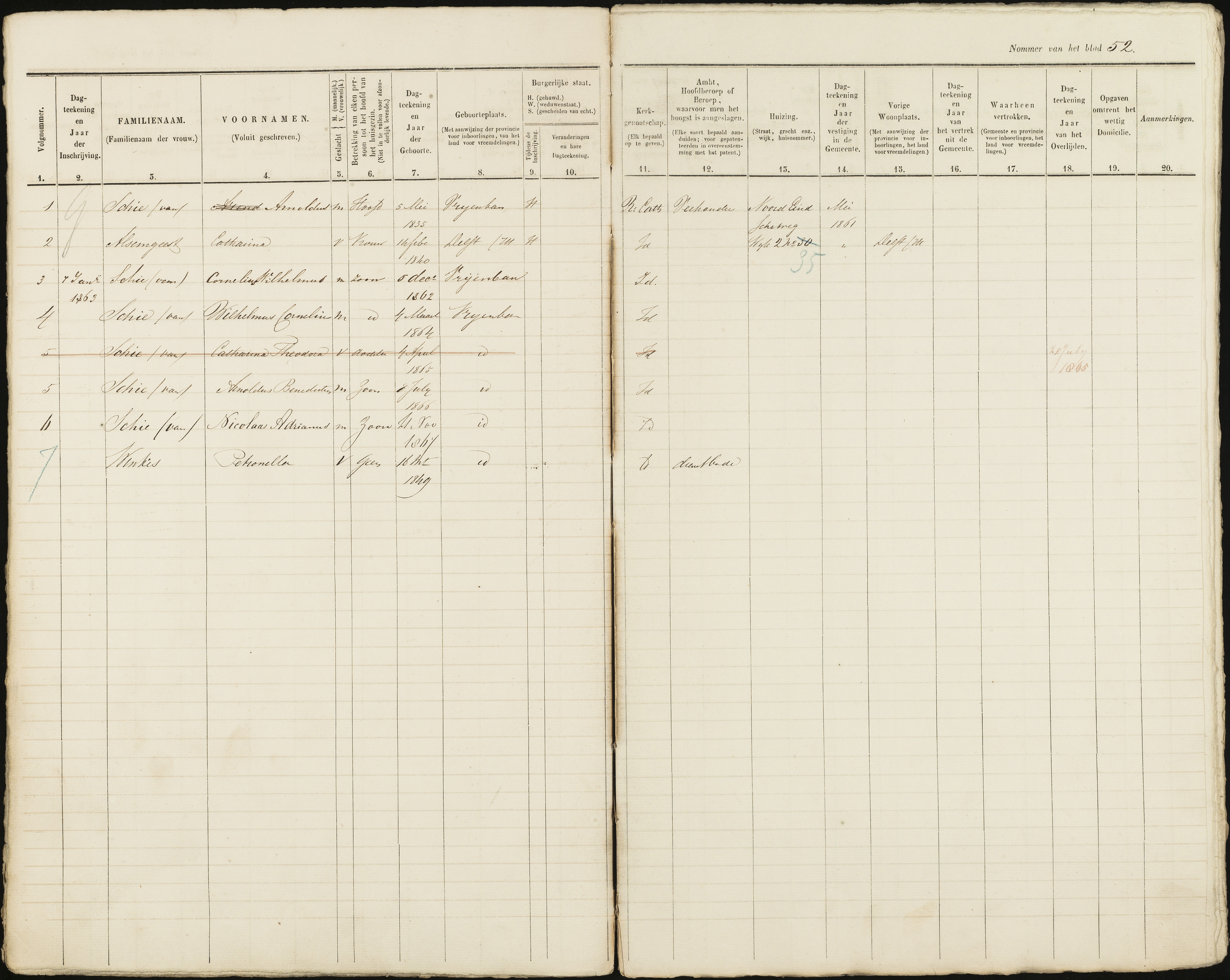 Scan 53 uit het bronpakket: Vrijenban: ingezetenen Wijk 2, 1860–1870