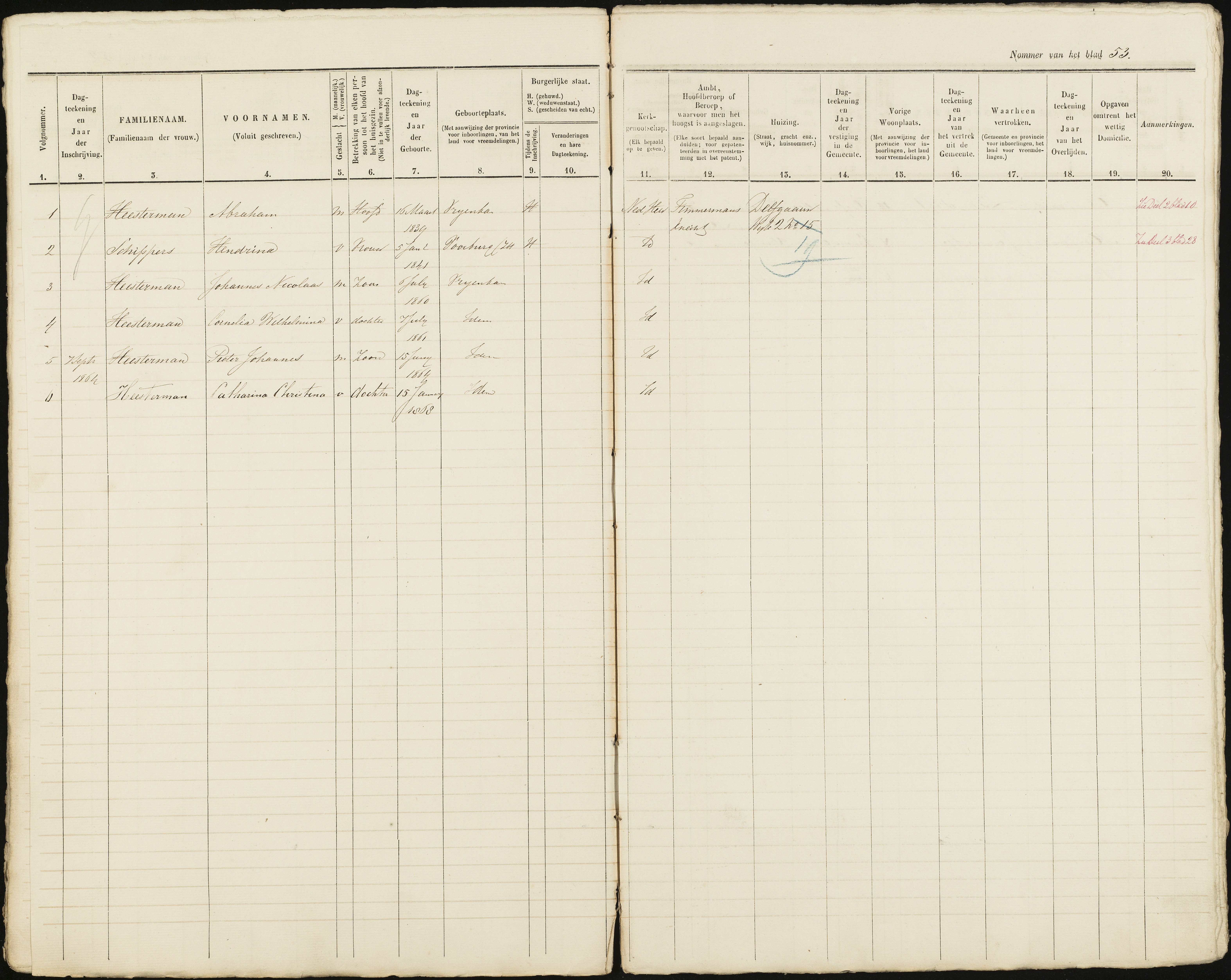 Scan 54 uit het bronpakket: Vrijenban: ingezetenen Wijk 2, 1860–1870