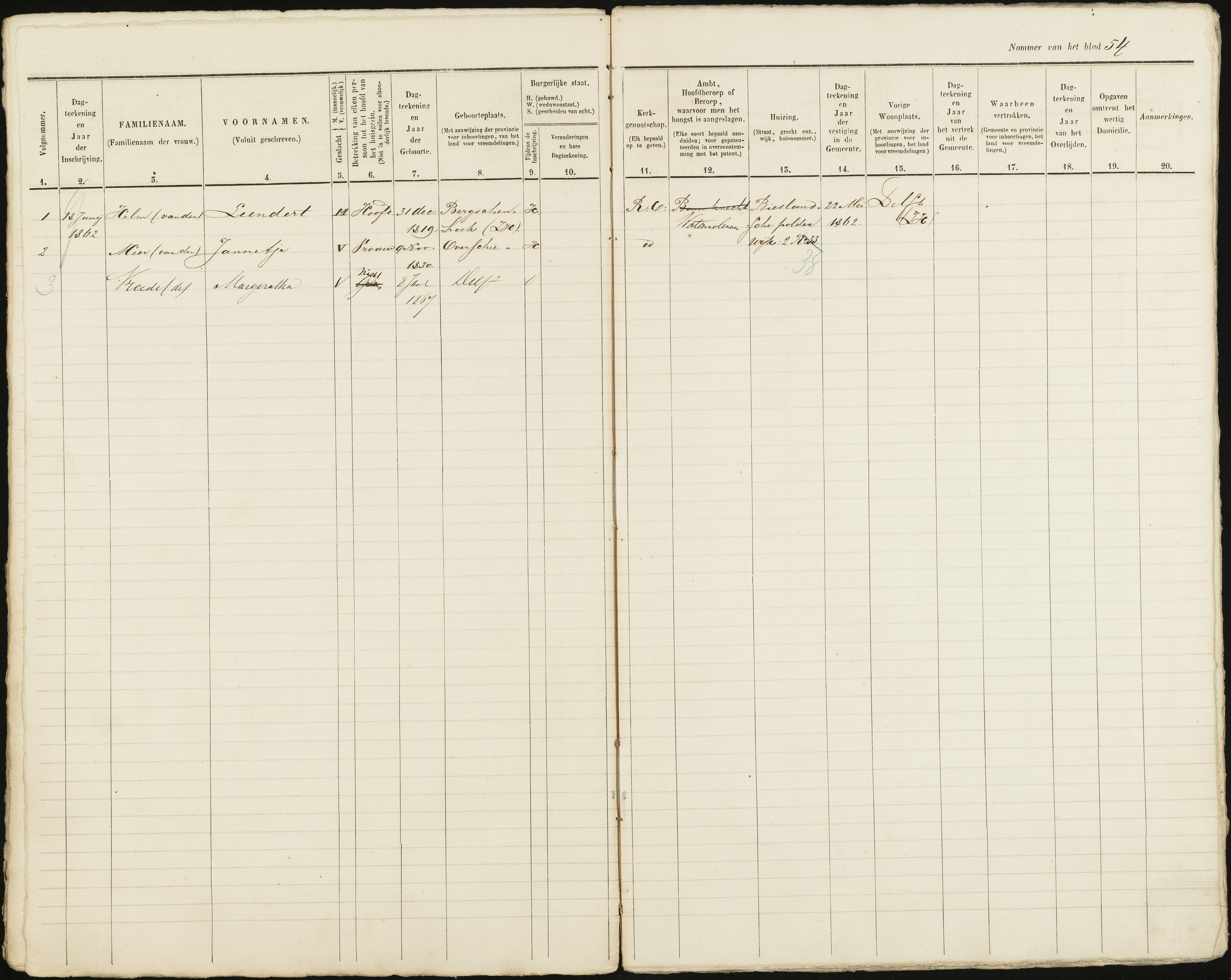 Scan 55 uit het bronpakket: Vrijenban: ingezetenen Wijk 2, 1860–1870
