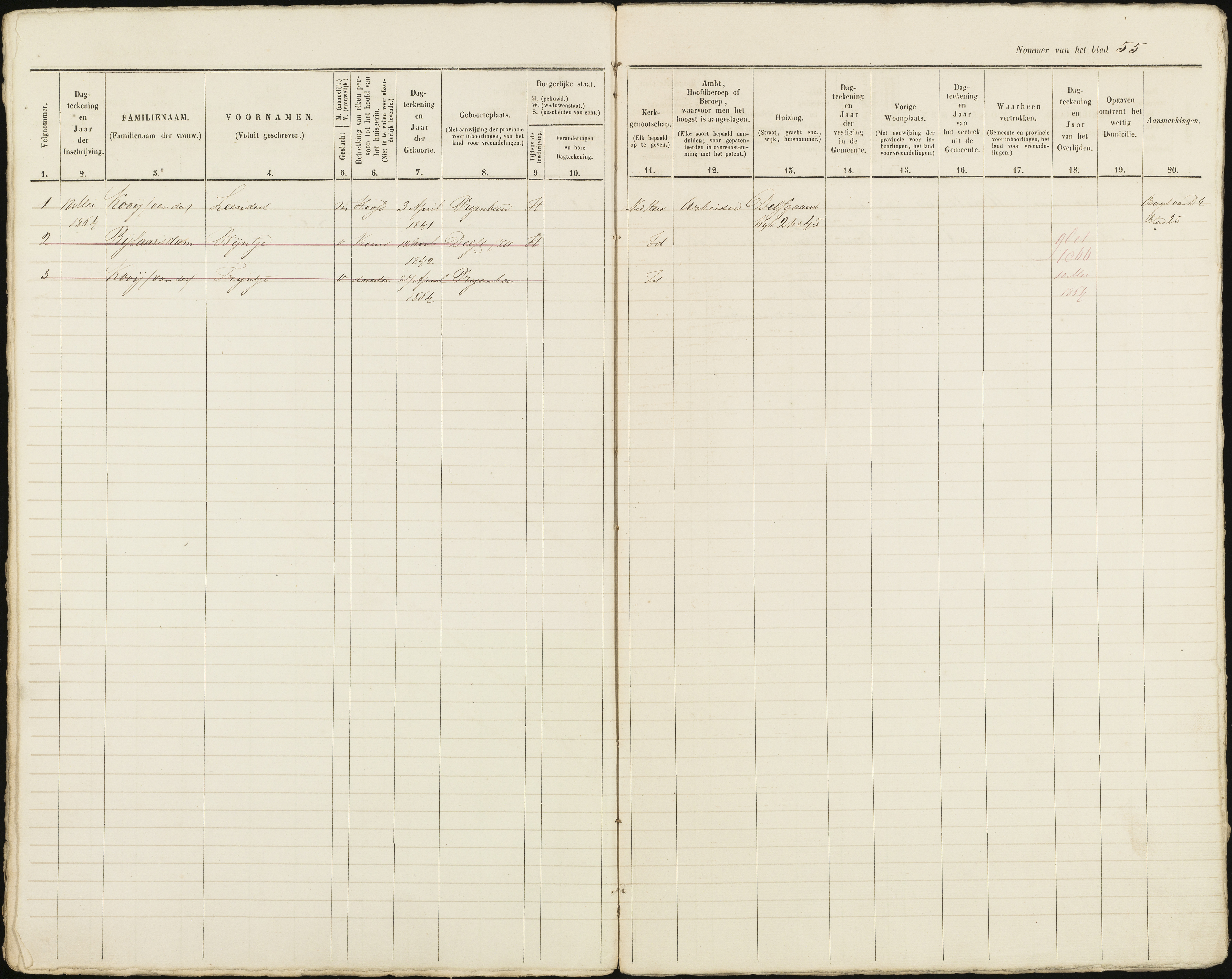 Scan 56 uit het bronpakket: Vrijenban: ingezetenen Wijk 2, 1860–1870