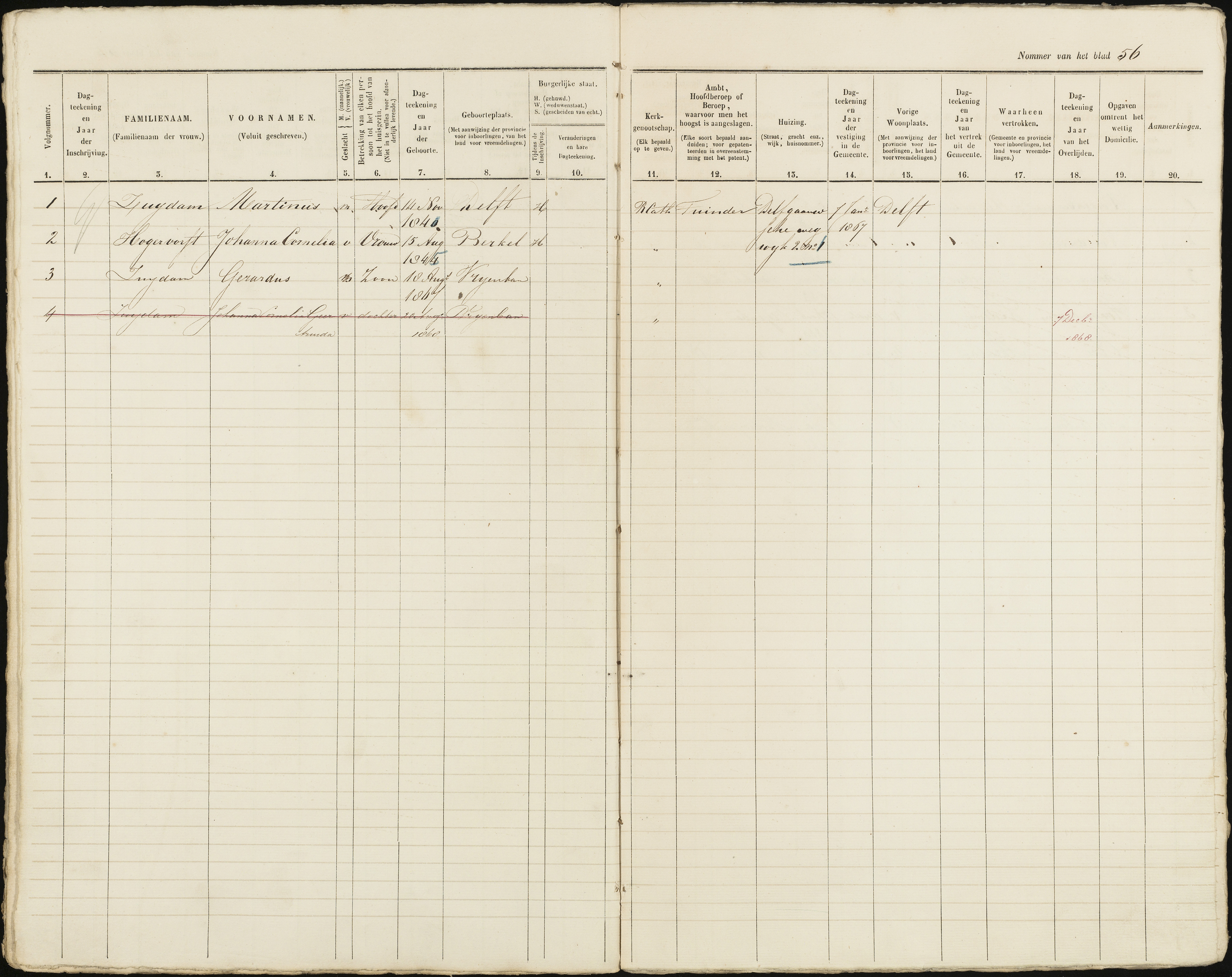 Scan 57 uit het bronpakket: Vrijenban: ingezetenen Wijk 2, 1860–1870