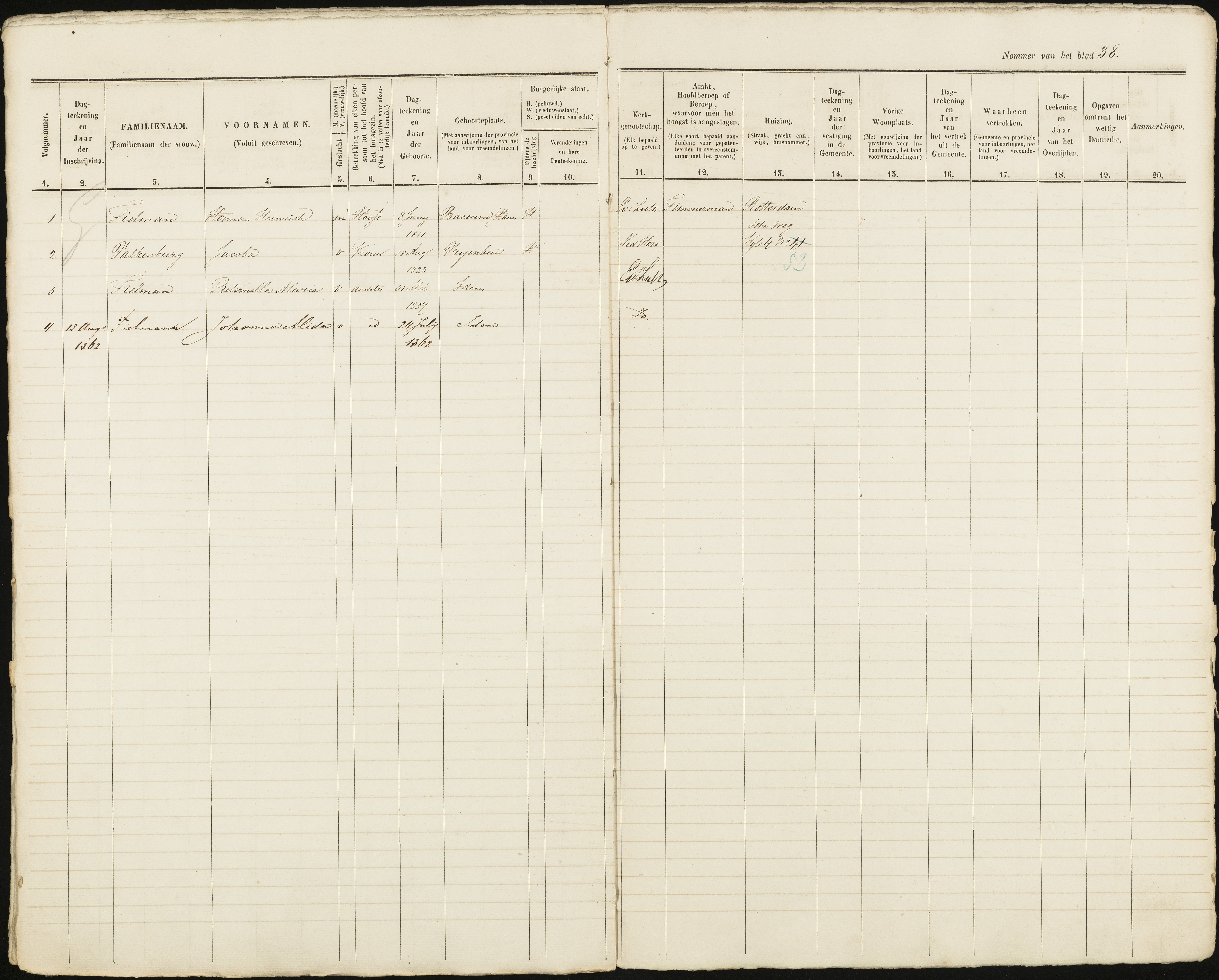 Scan 39 uit het bronpakket: Vrijenban: ingezetenen Wijk 4, 1860–1870